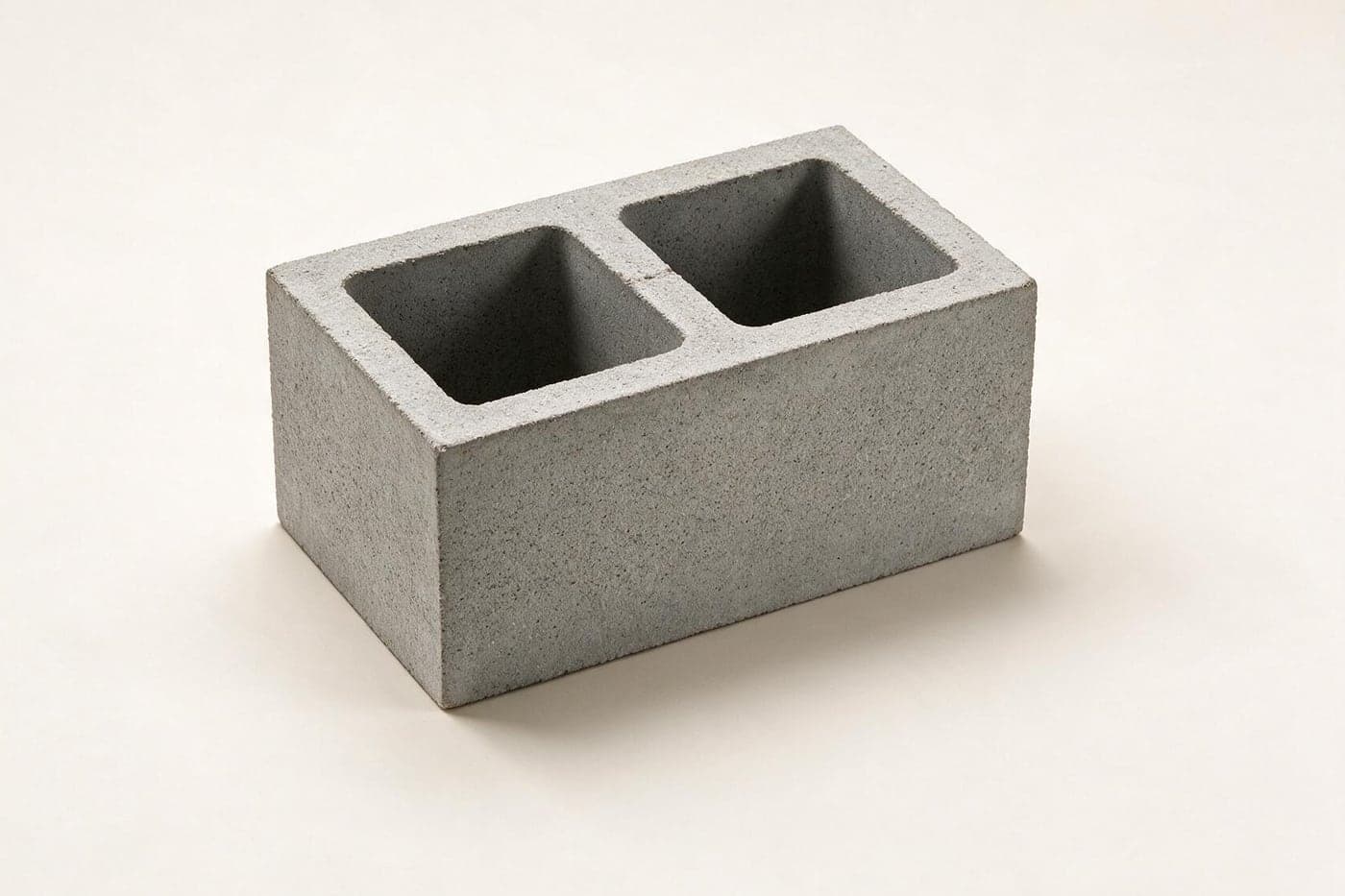 Hollow blocks, a grey concrete unit photographed against a plain backdrop