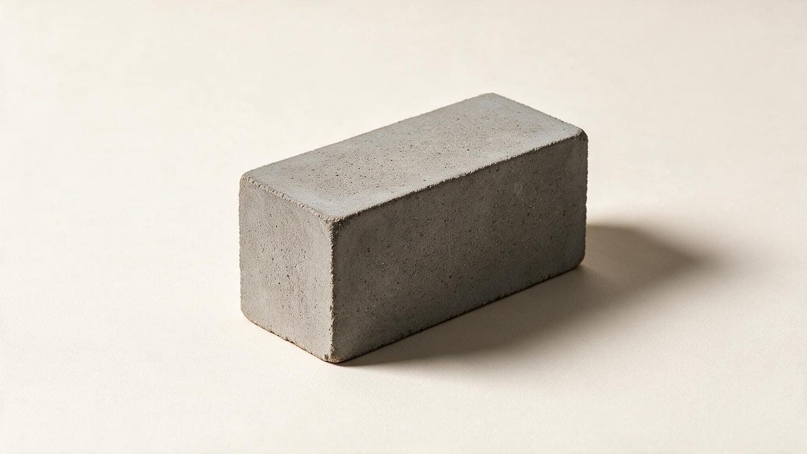 A maxi brick, grey concrete, photographed against a plain backdrop